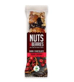 Zure kers pure choco bar van Nuts & Berries, 15 x 40 g